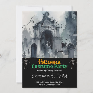 Creepy Graveyard Cemetery Graves Black Halloween Inbjudningar