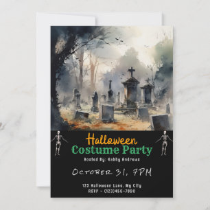 Creepy Graveyard Cemetery Graves Black Halloween Inbjudningar