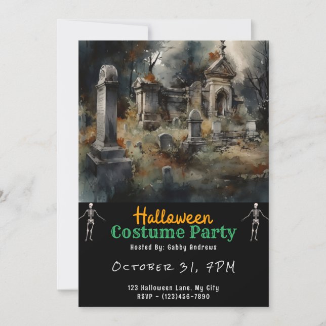 Creepy Graveyard Cemetery Graves Black Halloween Inbjudningar (Framsida)