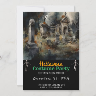 Creepy Graveyard Cemetery Graves Black Halloween Inbjudningar