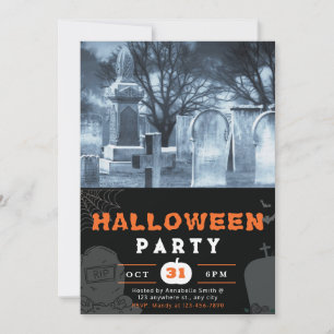 Creepy Graveyard Photo Black Halloween Inbjudningar