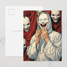 Creepy Grinning Masked Cult Figures Horror Pop Art Vykort