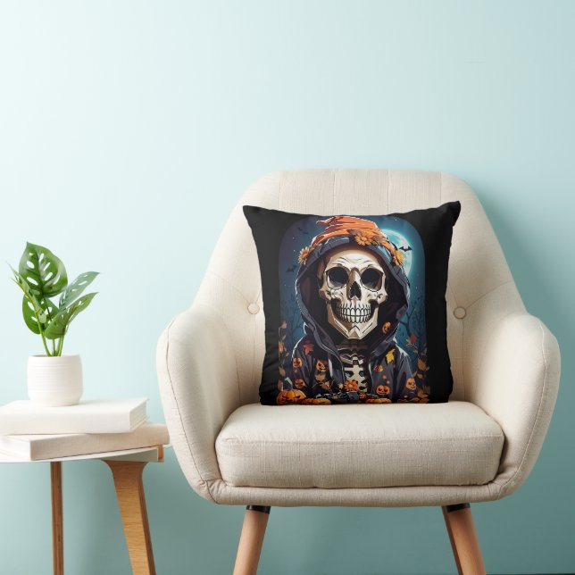 Creepy Grinning Skeleton Halloween Kudde (Stol)