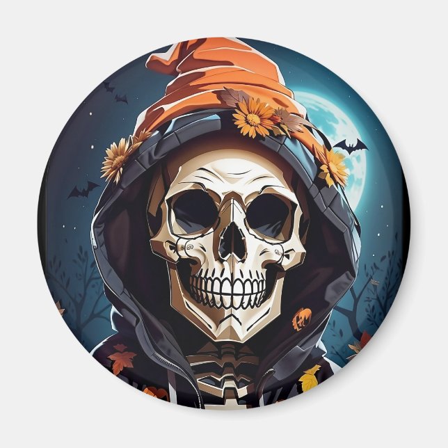 Creepy Grinning Skeleton Halloween Magnet (Framsidan)