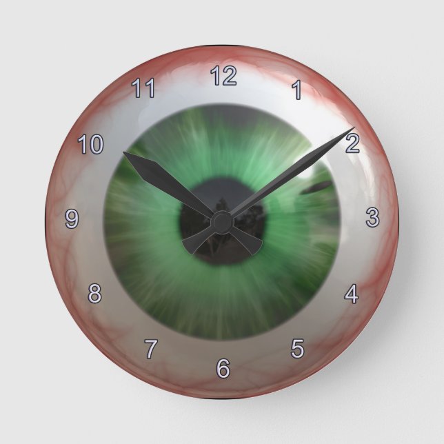 Creepy Grönt Eyeball Halloween Roligt Clock Rund Klocka (Framsida)
