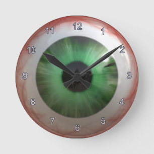 Creepy Grönt Eyeball Halloween Roligt Clock Rund Klocka