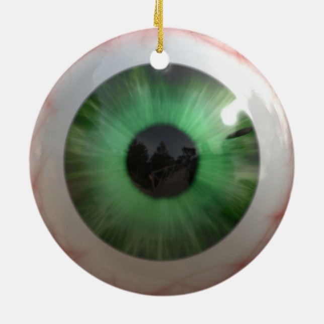 Creepy Grönt Eyeball Julgransprydnad Keramik (Baksidan)
