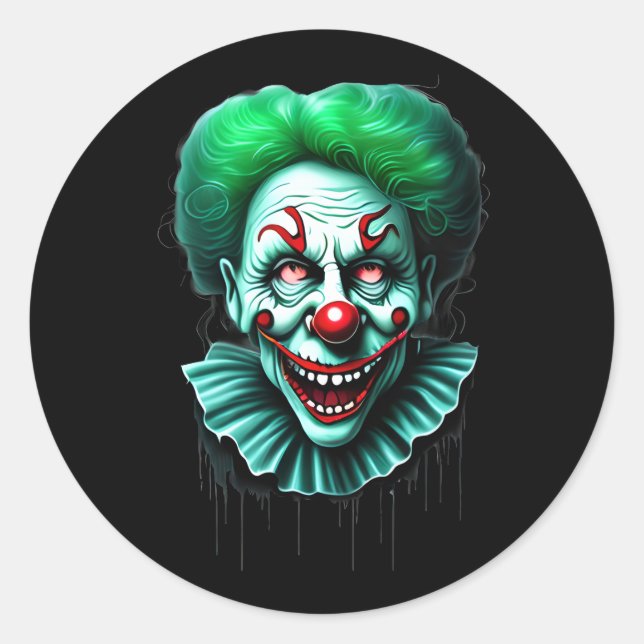 Creepy Grönt Hair Clown Runt Klistermärke (Framsida)