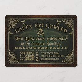 Creepy Grönt och Guld Happy halloween Party Inbjud Inbjudningar