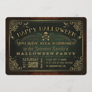 Creepy Grönt och Guld Happy halloween Party Inbjud Inbjudningar