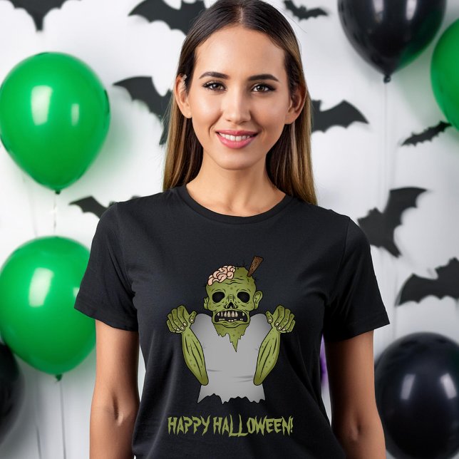 Creepy Grönt Odöda Zombie Monster Halloween T Shirt (Please note: This image is a digital mockup.)