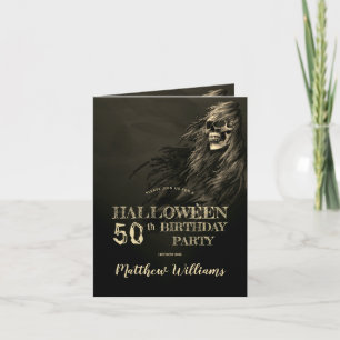 Creepy Hair Skull Halloween 50: e Födelsedagsfeste Inbjudan