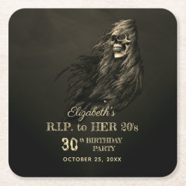 Creepy Hair Skull RIP till hennes Födelsedagsfest  Underlägg Papper Kvadrat