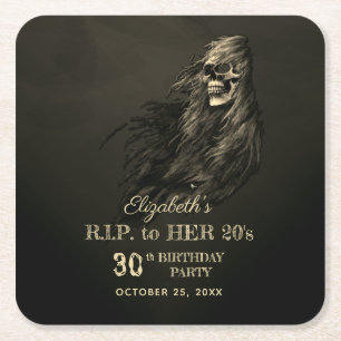 Creepy Hair Skull RIP till hennes Födelsedagsfest  Underlägg Papper Kvadrat
