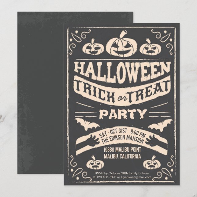 Creepy Halloween Bus eller godis-partiets inbjudan (Fram/baksida)