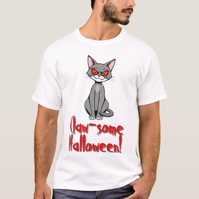Creepy Halloween Cat T Shirt (Framsida)