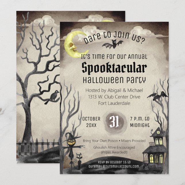 Creepy Halloween Costume Party Spooky Sepia Tone Inbjudningar (Fram/baksida)