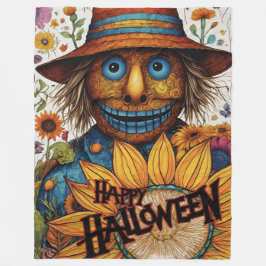 Creepy Halloween-Fågelskrämma med solblommor Fleecefilt