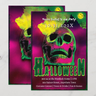 Creepy Halloween fest Zombies Neon Scary Skull Inbjudningar