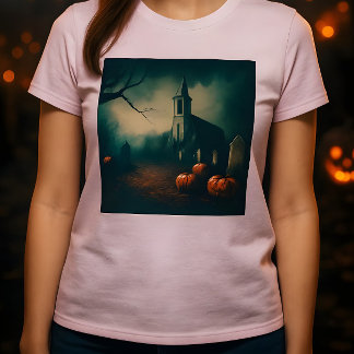 Creepy Halloween Graveyard vintage rustic design T Shirt