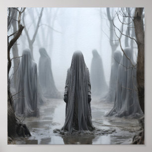 Creepy Halloween Illustration of White Spöken Poster