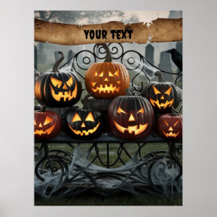 Creepy Halloween Jack-o'-Lanternor med Spindelnät Poster