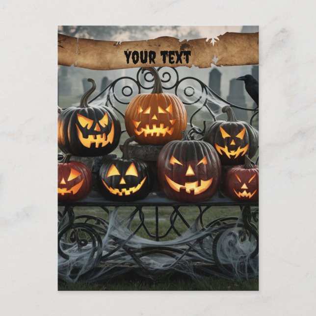 Creepy Halloween Jack-o'-Lanternor med Spindelnät Vykort (Framsida)