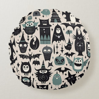 Creepy Halloween Natt Rund Kudde