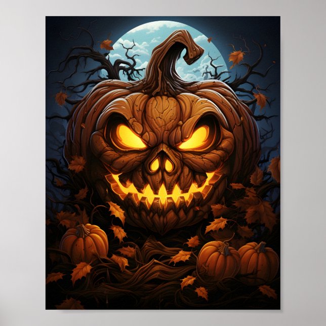 Creepy Halloween Night Orange Jack o lantern Poster (Framsidan)