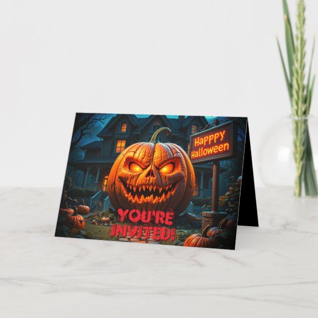 Creepy Halloween Pumpkin Haunted House Inbjudan (Framsida)