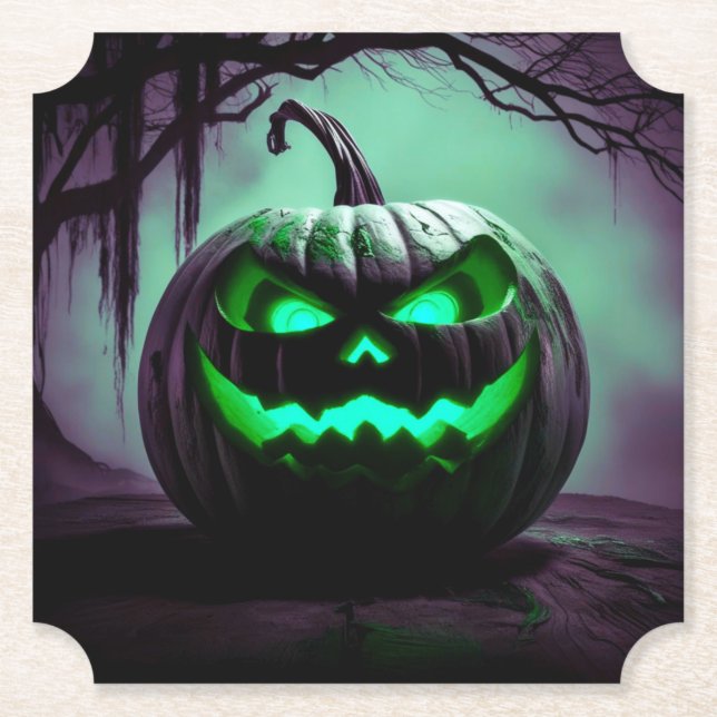 Creepy Halloween Pumpkin i mörkens lila Underlägg (Framsida)