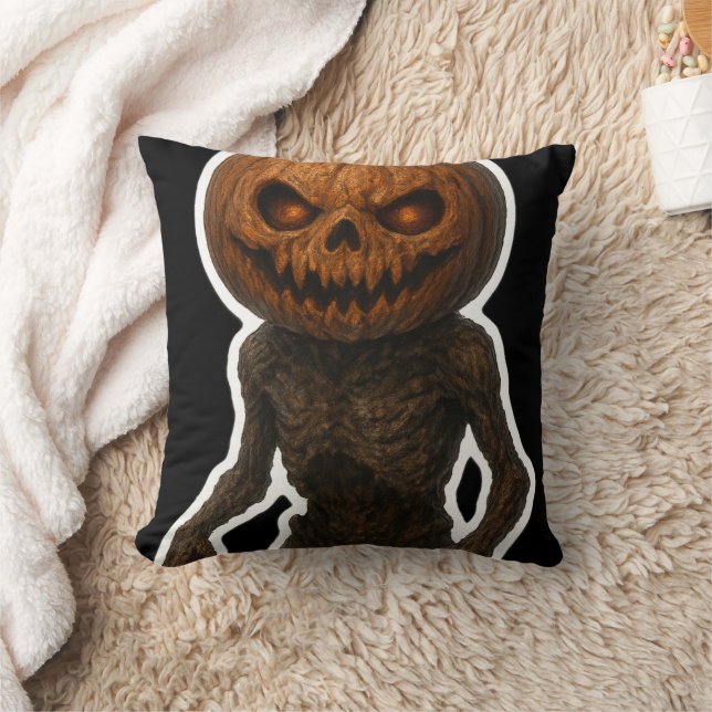 Creepy Halloween Pumpkin Monster Sticker Kudde (Filt)