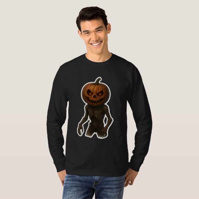Creepy Halloween Pumpkin Monster Sticker T Shirt (Hel framsida)
