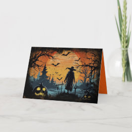 Creepy Halloween Scene Sunset & Pumpkins Kort
