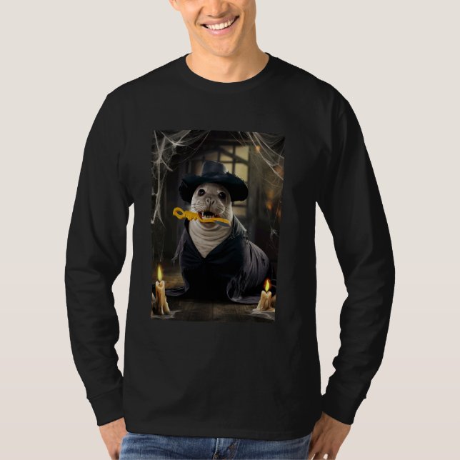 Creepy Halloween Seal Spooky Scary Ocean Animal Pr T Shirt (Framsida)