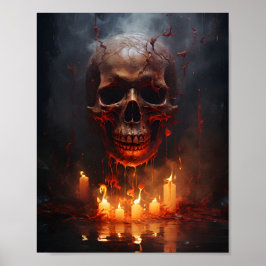 Creepy Halloween Skull med flamma i Mörken Poster