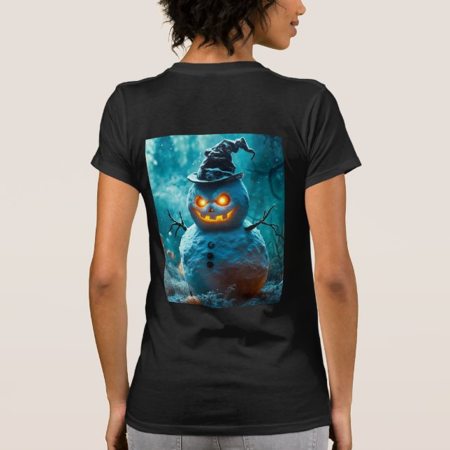 Creepy Halloween Snögubbe med Glowing Ögon T Shirt (Baksida)