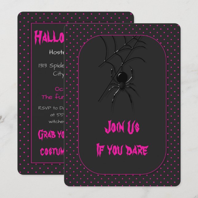 Creepy Halloween Spider Inbjudningar (Fram/baksida)