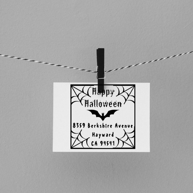 Creepy Halloween Spindelnät Fladdermus Returadress Stämpel (Creepy Halloween Spider Web Bat Return Address Rubber Stamp)