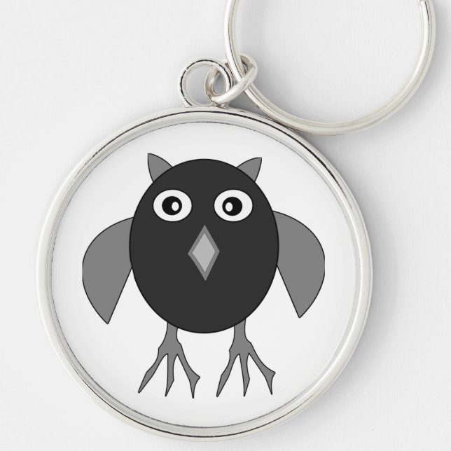 Creepy Halloween Uggla Keychain Rund Silverfärgad Nyckelring (Framsidan)