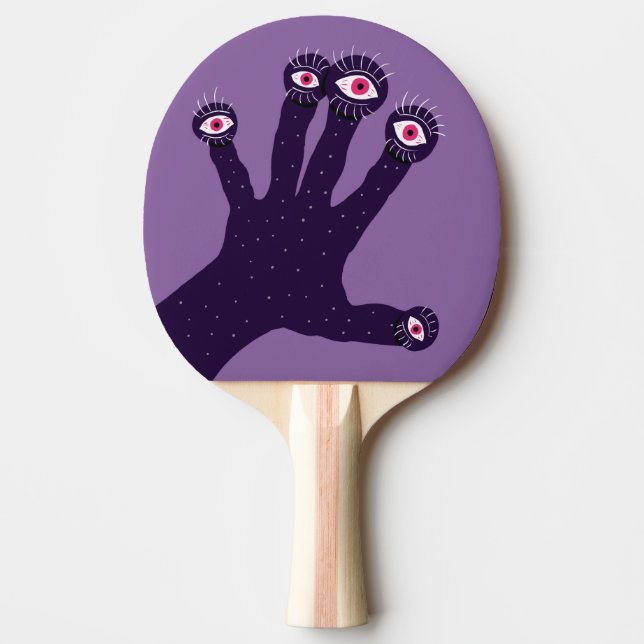 Creepy Hand vaktar Öga Lila Horror Pingisracket (Framsidan)