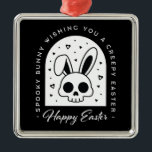 Creepy Happy Easter bunny skull gothic aesthetic Julgransprydnad Metall<br><div class="desc">Creepy happy Easter wishes with a spooky bunny skull rabbit head illustration. Gothic themed black and white aesthetic funny dark humor greeting decoration ornament.</div>