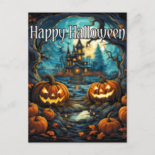 Creepy Happy halloween Haunted House Vykort