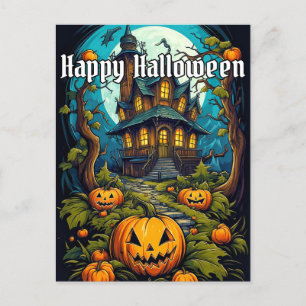 Creepy Happy halloween hemsökt hus efter Mörk Vykort