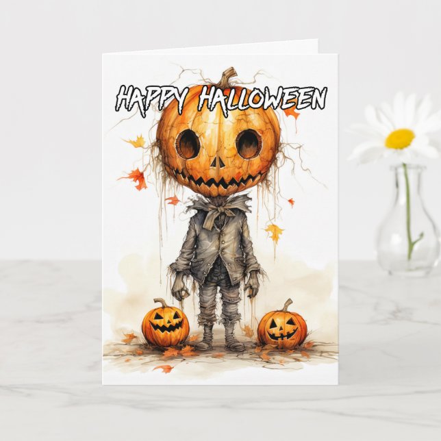 Creepy Happy halloween Pumpkin Art Kort (Liten växt)