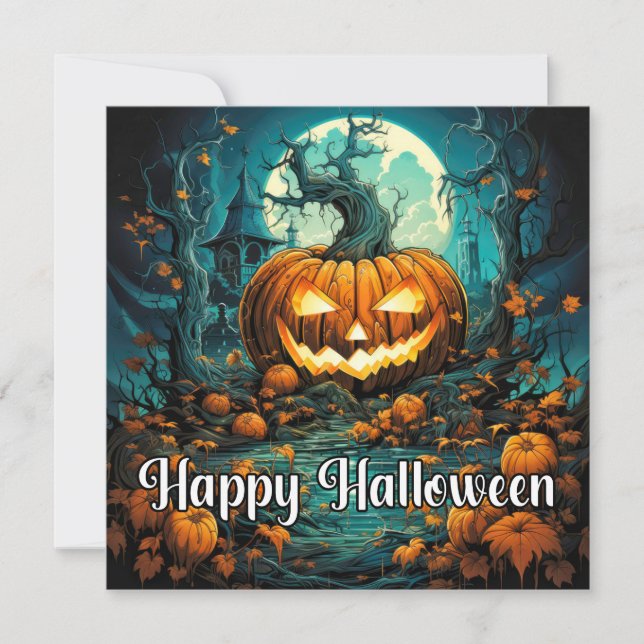 Creepy Happy halloween Pumpkin Illustration Kort (Framsida)