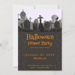 Creepy Haunted Cemetery Halloween Dinner Party Inbjudningar