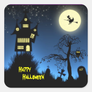 Creepy Haunted House Halloween Decorative Fyrkantigt Klistermärke