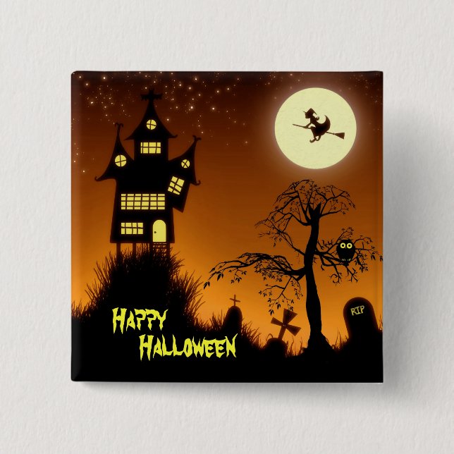 Creepy Haunted House Halloween Decorative Knapp (Framsida)
