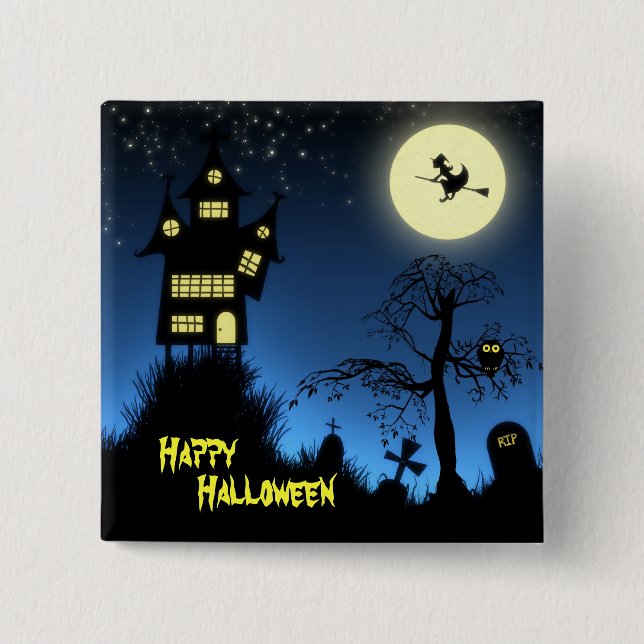 Creepy Haunted House Halloween Decorative Knapp (Framsida)